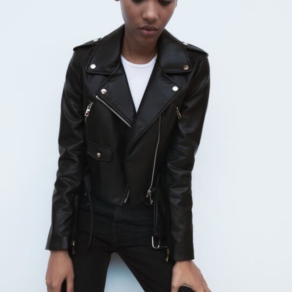 ZARA NWT faux leather jacket TRF black, size S